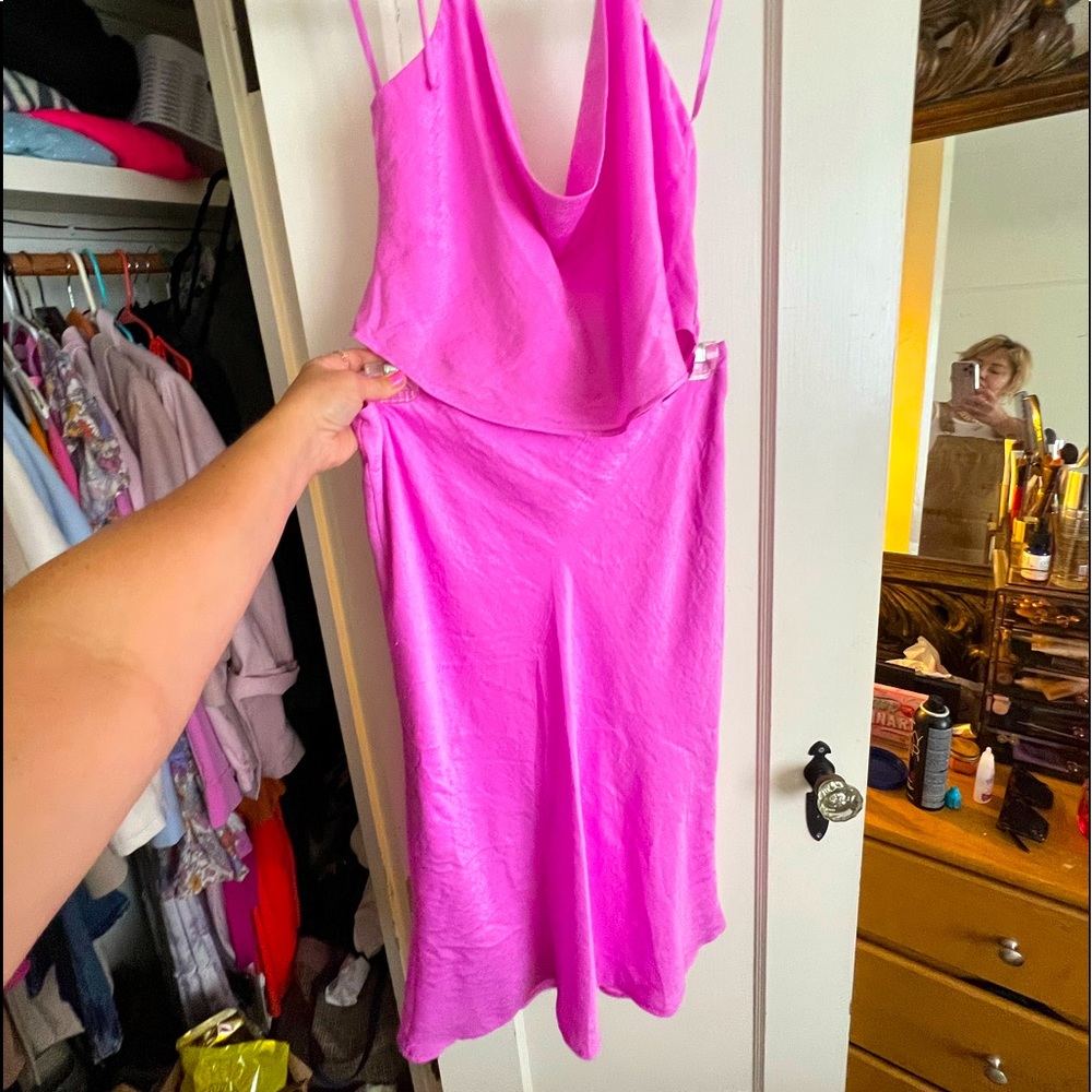 halter and bias cut skirt two piece silk